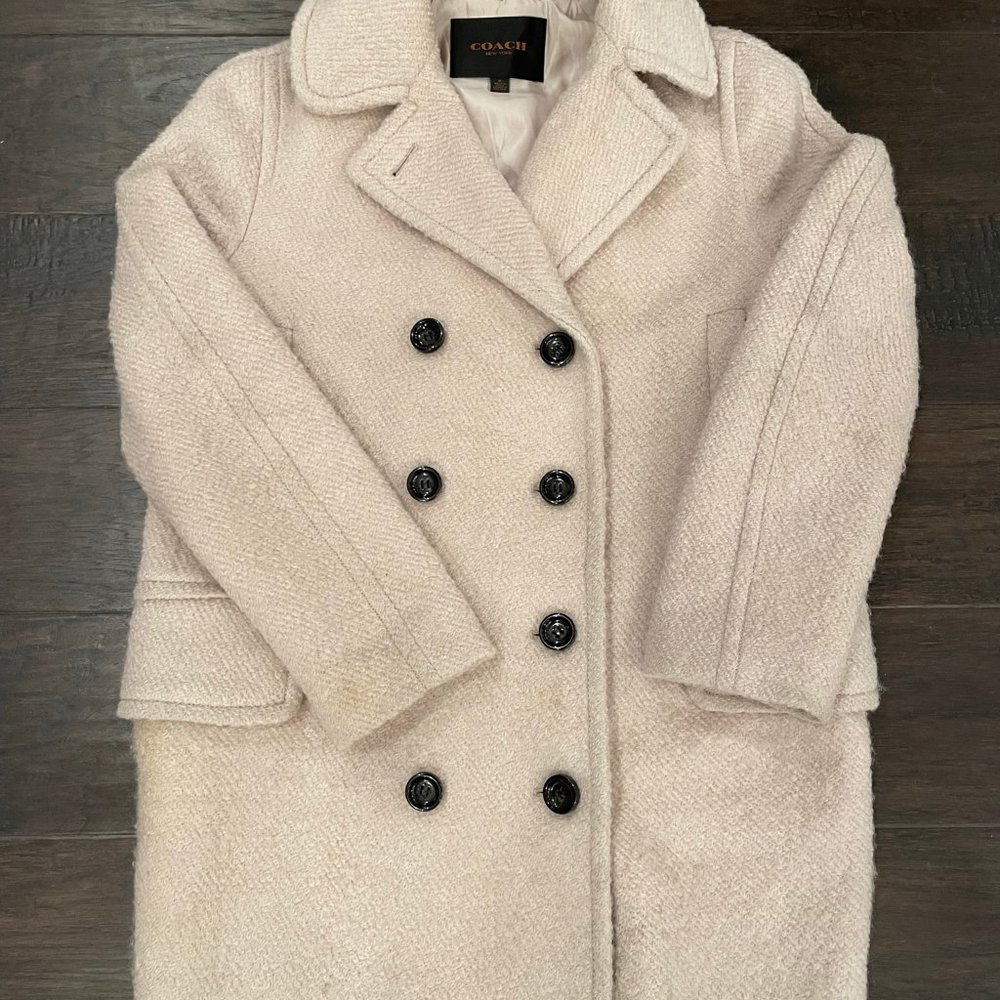 Coach Wool Blend Pea Coat Medium Trench Oatmeal Tan